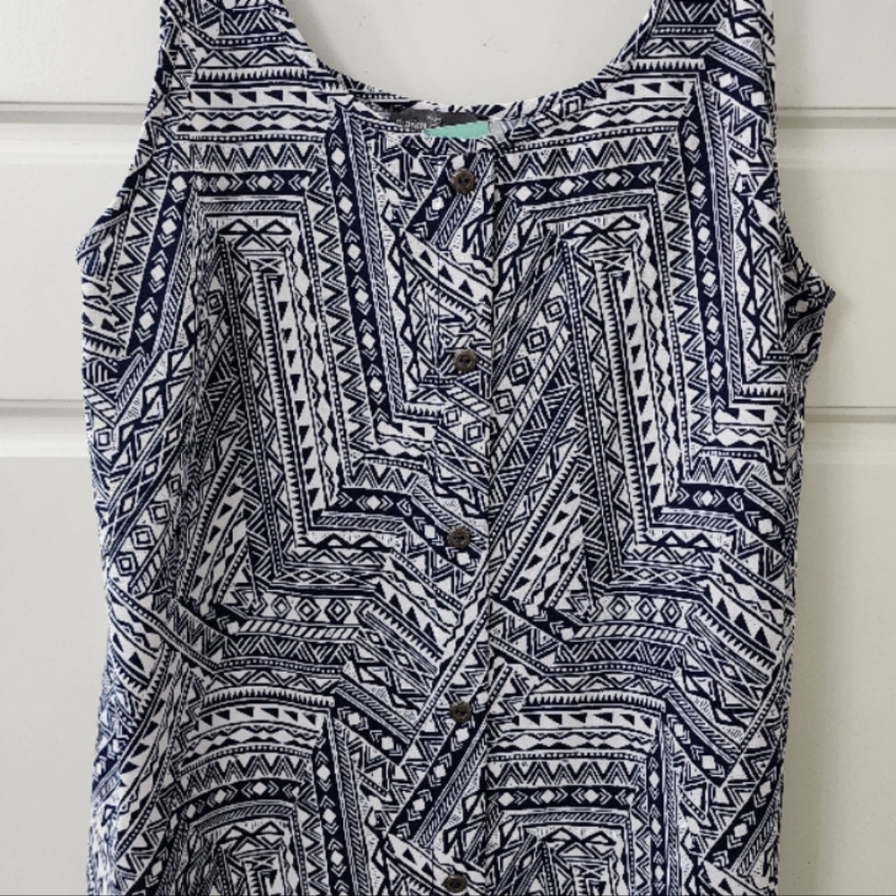 !Market & Spruce Bohemian Inspired Navy & White Double Strap Blouse Size M!